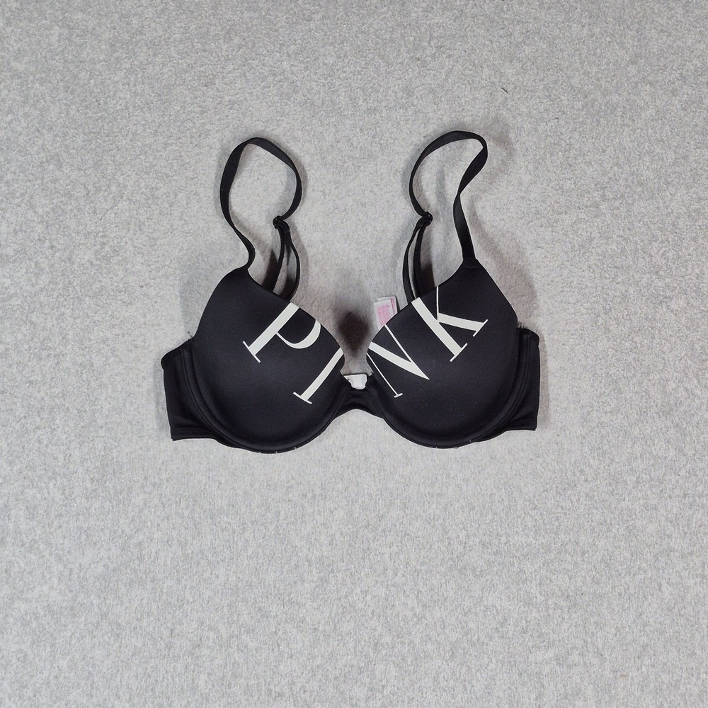 PINK Women Bra 32c Black Wear Everywhere Lightly Lined T Shirt Underwired